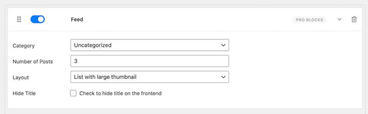 Blocco feed dei post del blog professionale