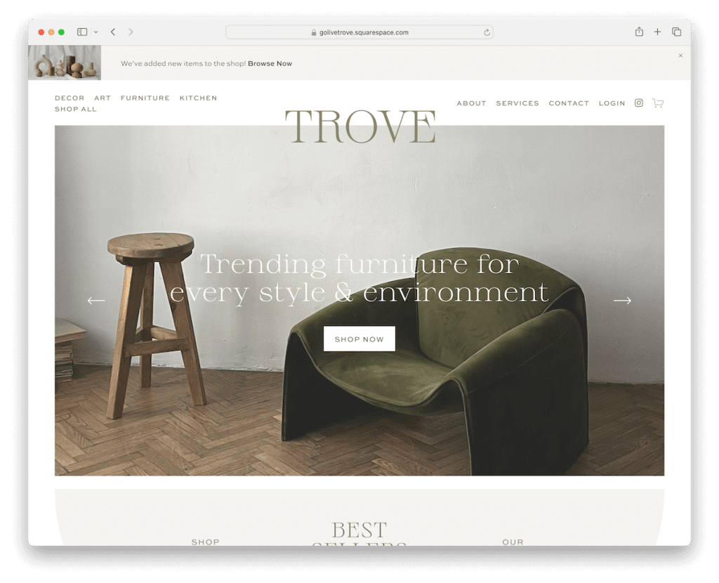 Шаблон параллакса trove Squarespace