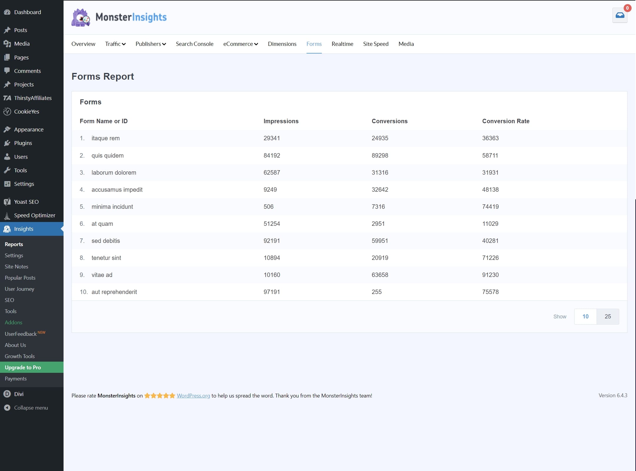 تقرير نموذج Monsterinsights