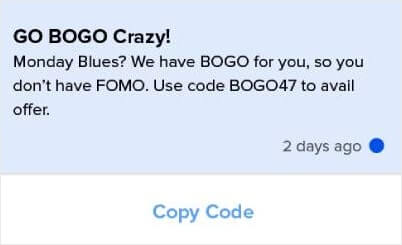 ตัวอย่างการแจ้งเตือนแบบพุช BOGO