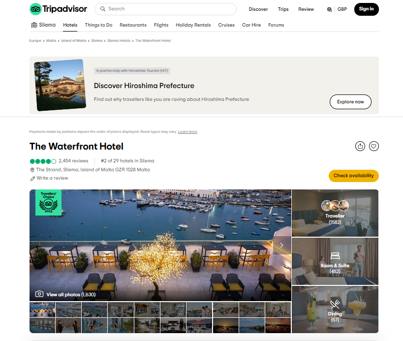 Hotel Waterfront wymieniony na TripAdvisor