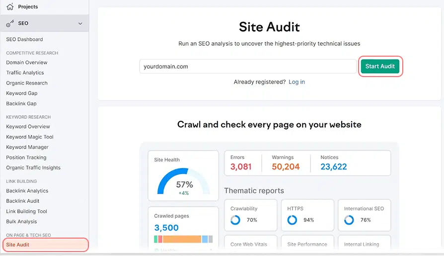 Semrush Site Audit tool