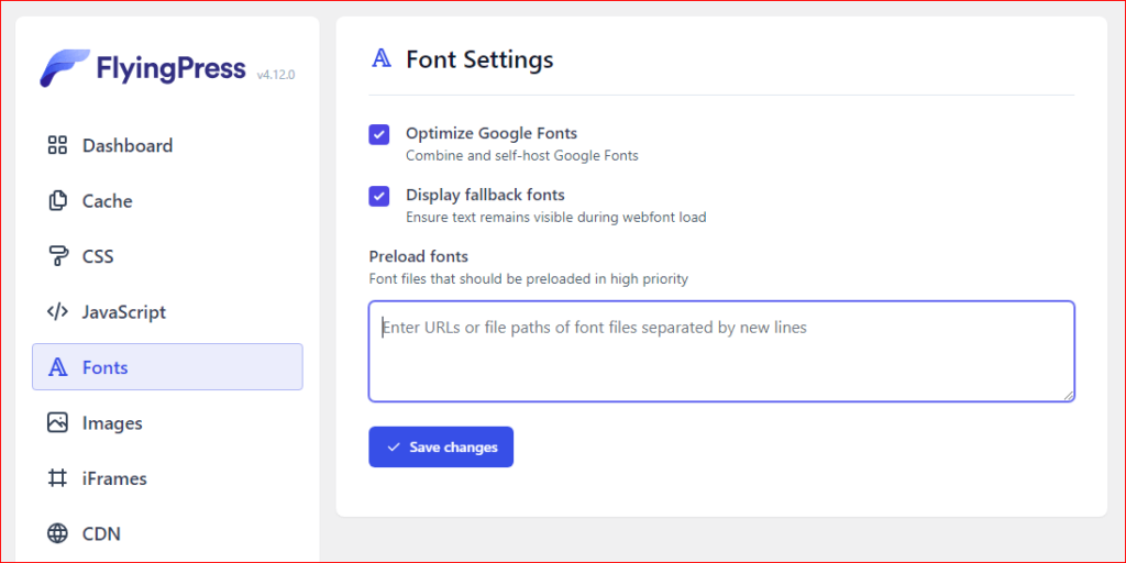 configurações de fonte