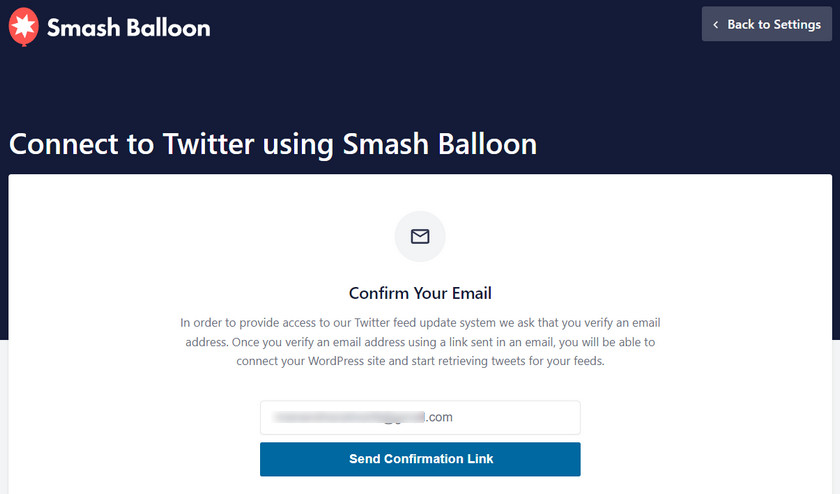 conferma il tuo indirizzo email con smash ballon