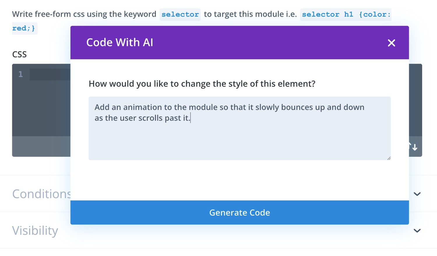 Esempio di CSS personalizzato Divi AI