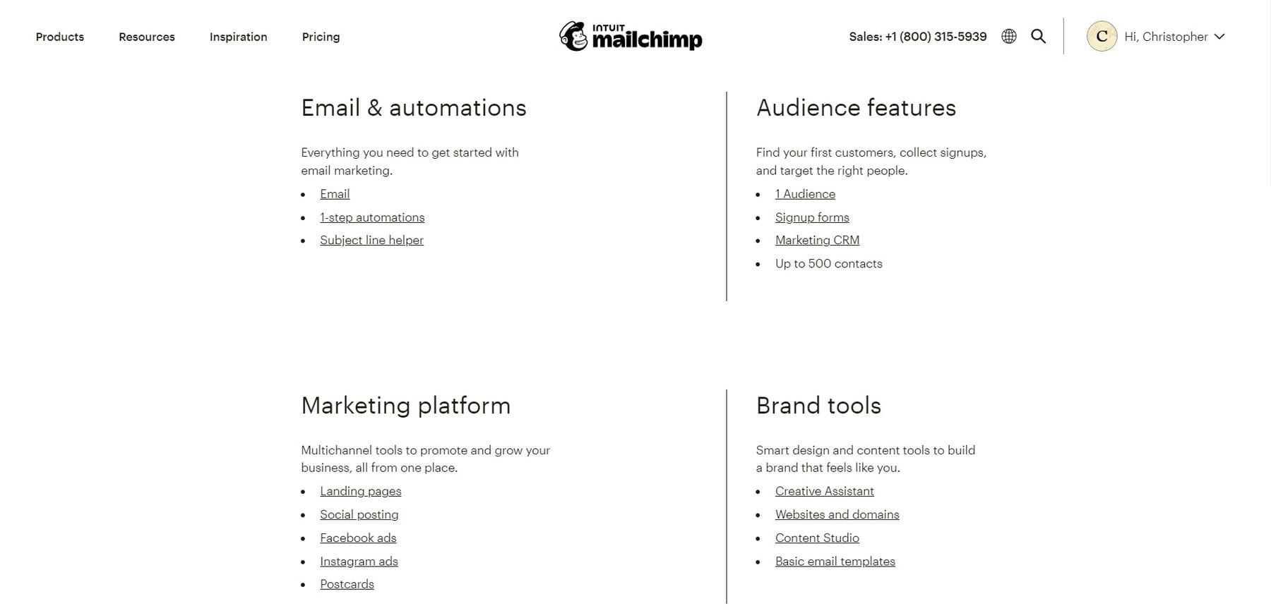 قائمة ميزات خطة Mailchimp المجانية