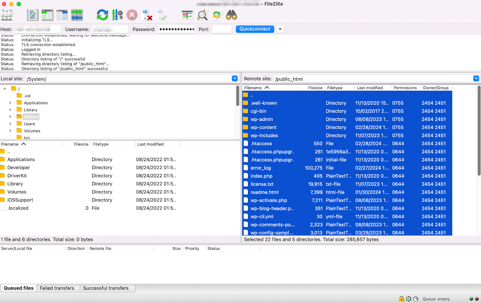 selezionando tutti i file in FileZilla