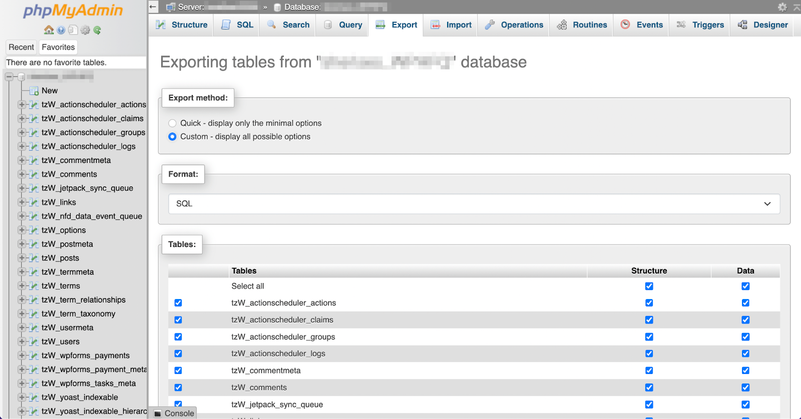 mengekspor tabel database