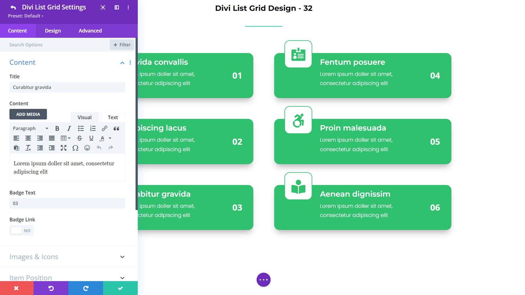 شبكة قائمة DiviGrid