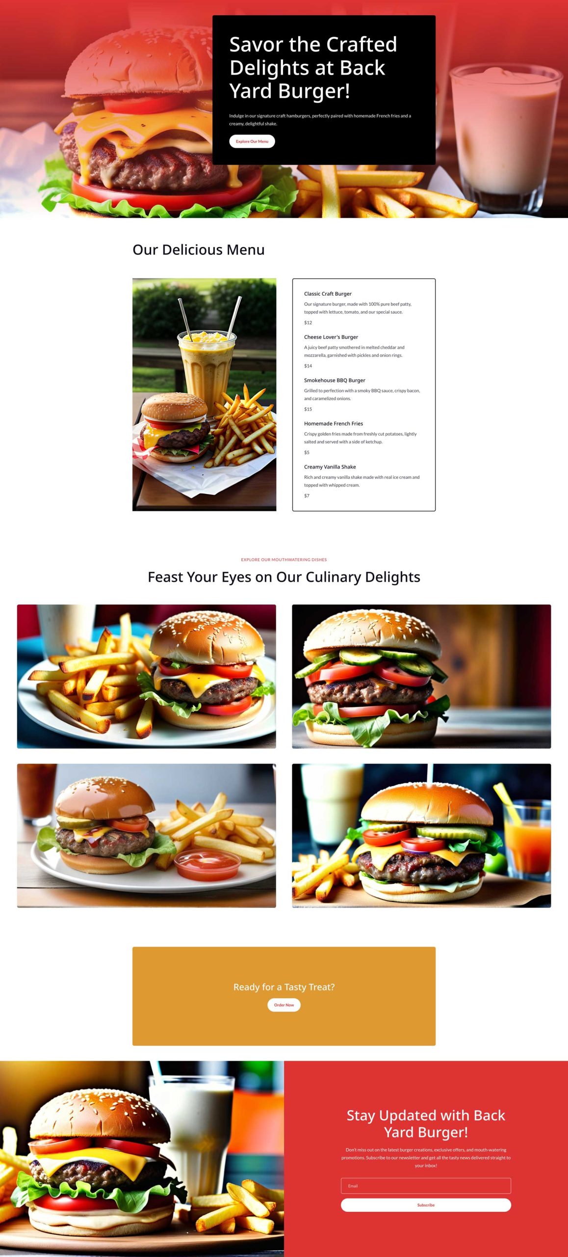 página do menu do restaurante Divi Layouts AI