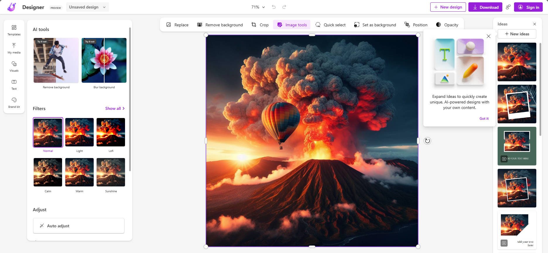 Edite imagens de IA com o Microsoft Designer