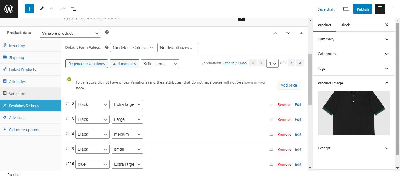 Cores de variação do produto WooCommerce