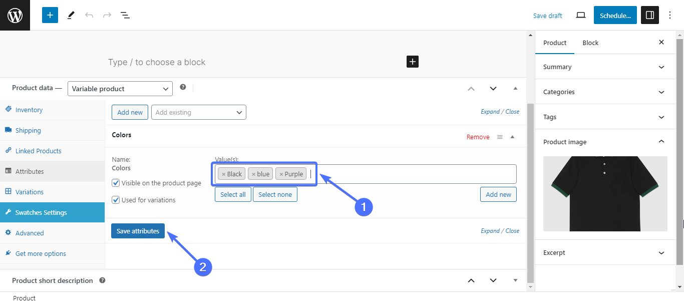 Cores de variação do produto WooCommerce