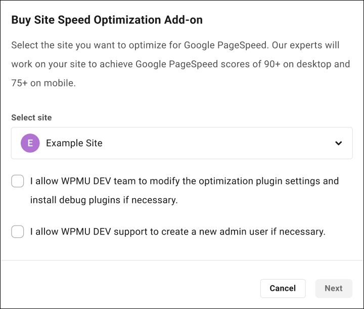 Formulario de solicitud de servicio complementario de optimización de la velocidad del sitio.