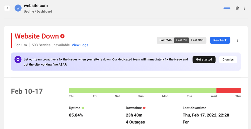 Serviços WPMU DEV - Monitoramento de Site