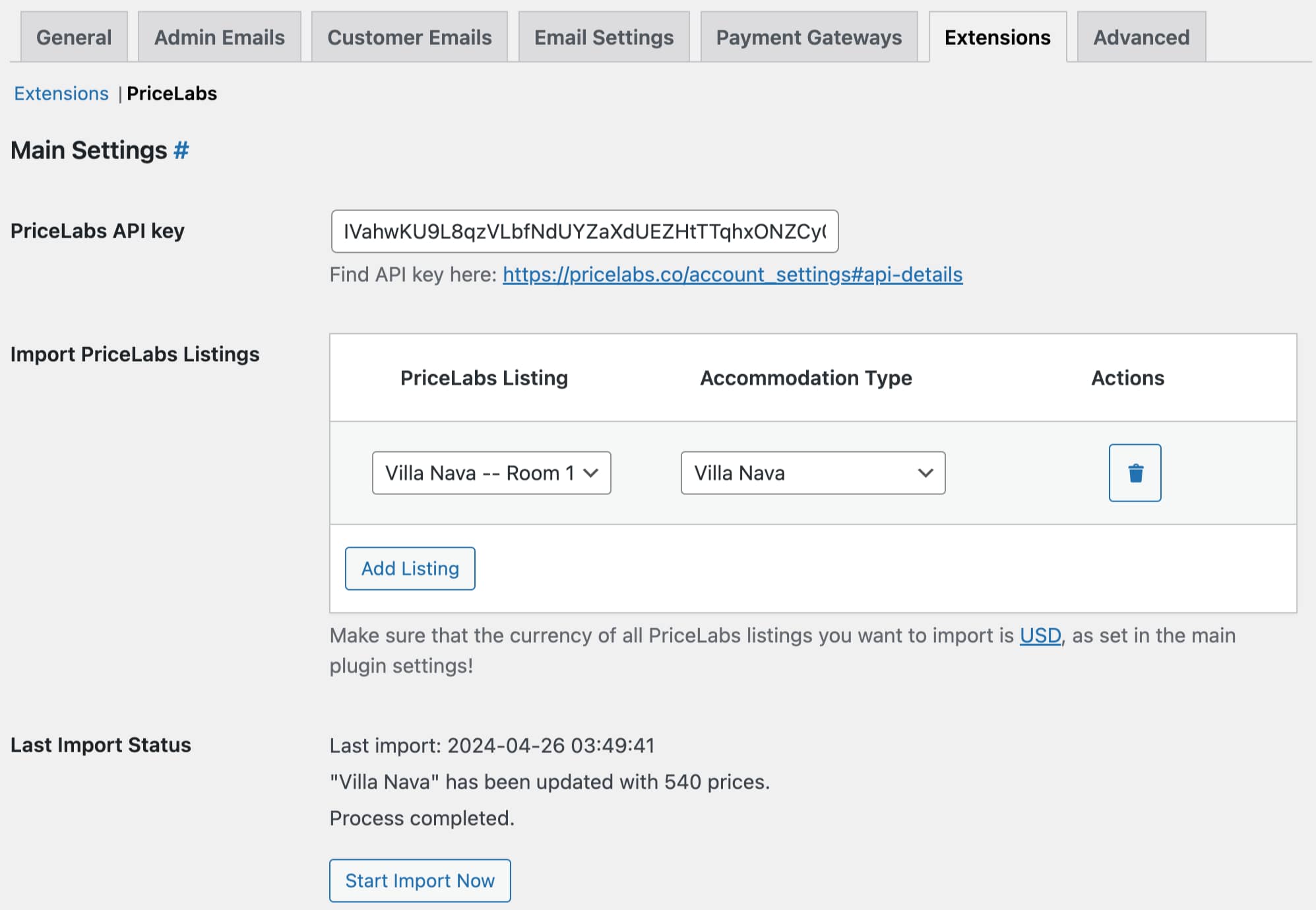 Hotel Booking PriceLabs の設定拡張機能。