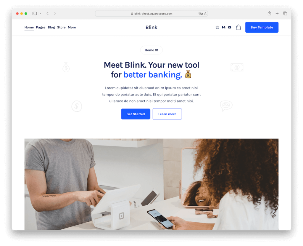 финансовый шаблон Blink Squarespace