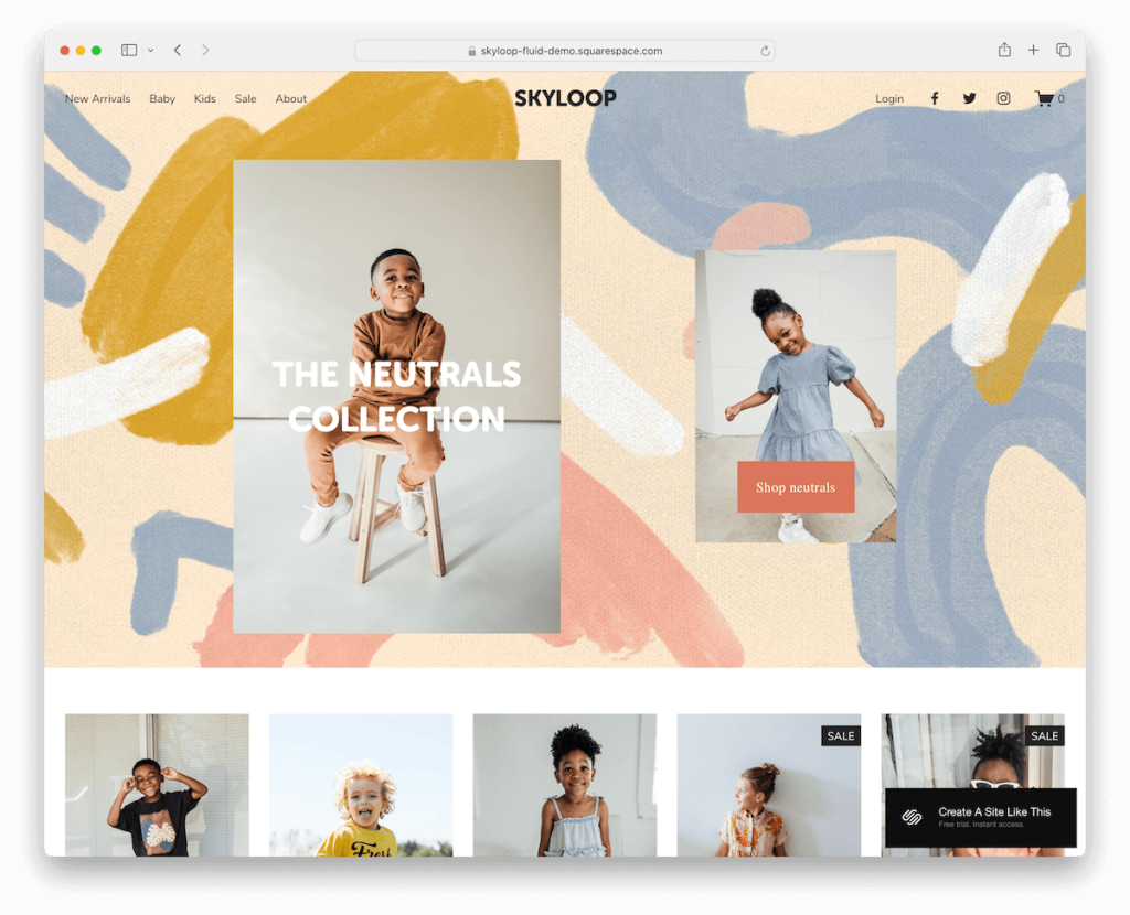 Модный шаблон Skyloop Squarespace