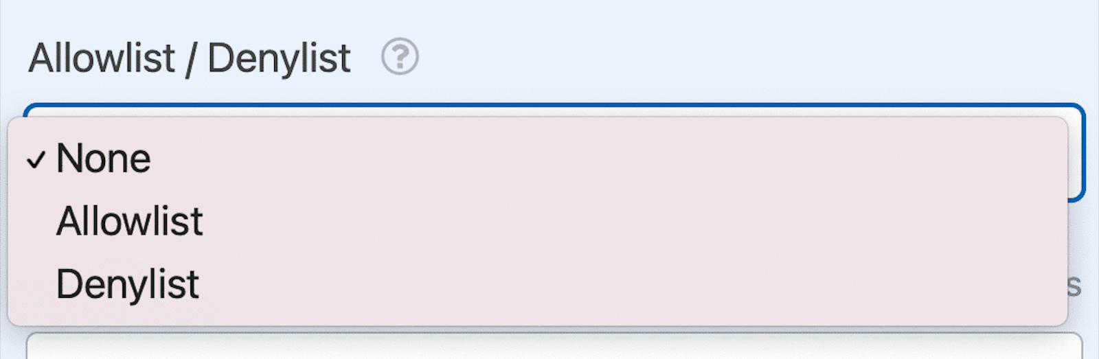 Selecting the allowlist or denylist in WPForms