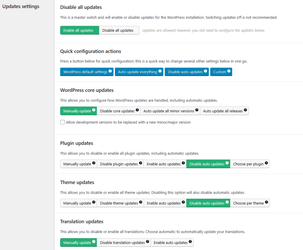 configure wp update