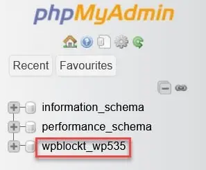 phpMyAdmin menampilkan nama database