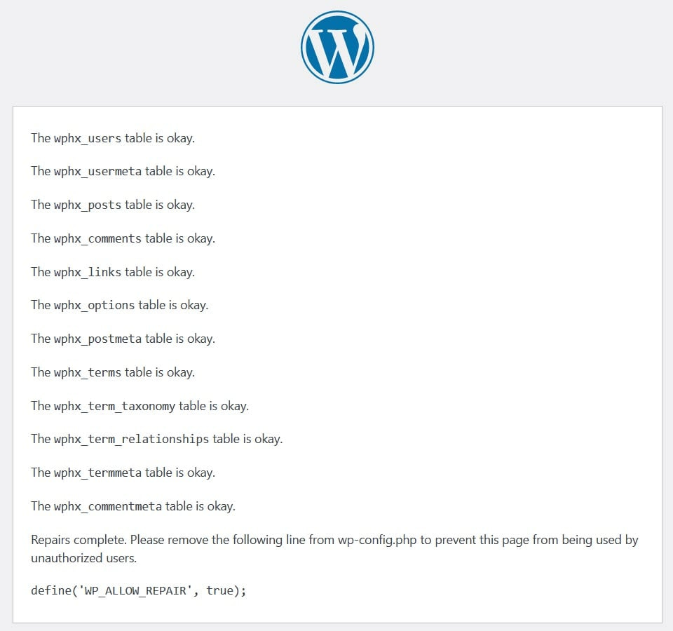 การซ่อมแซม WordPress เสร็จสมบูรณ์