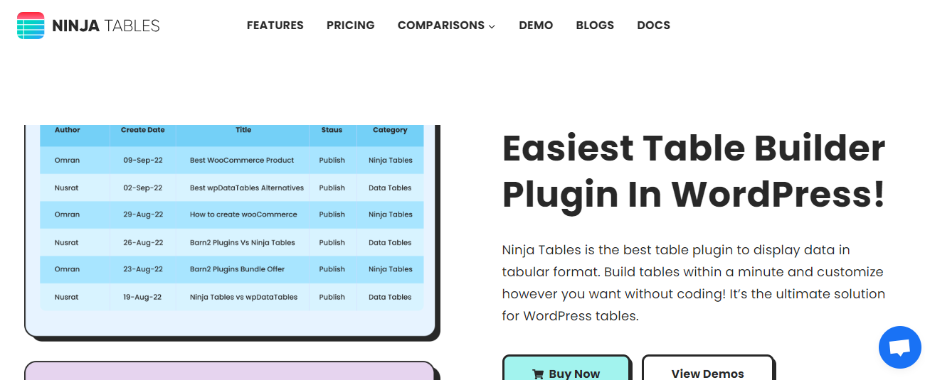 Ninja Tables, fiyatlandırma planları, ürün karşılaştırmaları ve hatta listelemeler için kullanılabilecek satış odaklı bir tablo eklentisidir.