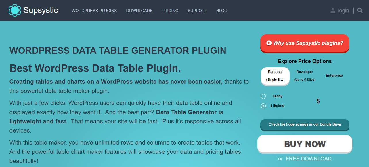 Supsystic هي شركة برمجيات تنتج مجموعة متنوعة من المكونات الإضافية، بما في ذلك Data Tables Generator.