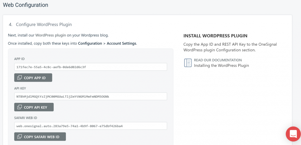 Onesignal Web Configurations