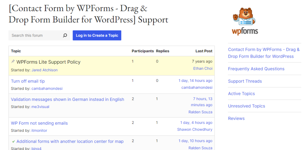 WPForms 支持论坛