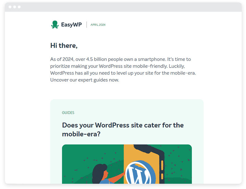 Uno screenshot della newsletter via email di EasyWP
