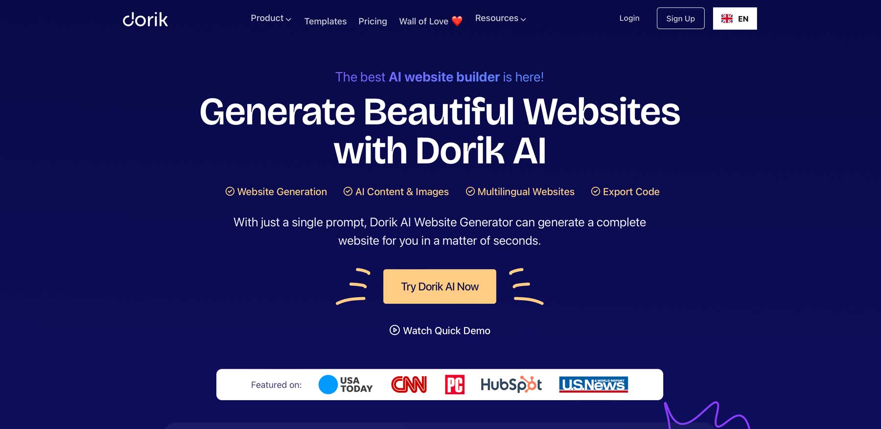 Dorik AI منشئ موقع الويب