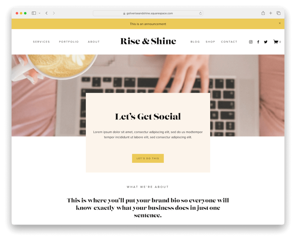 قالب مؤثر لـ riseandshine Squarespace