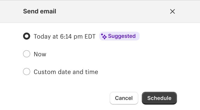 Shopify Magic AI 建議的電子郵件發送時間