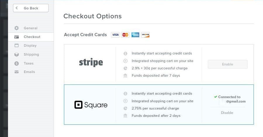 Options de paiement Weebly avec Square