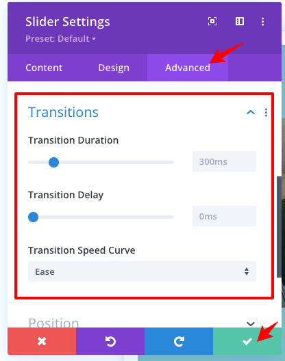 configuración del control deslizante de transición