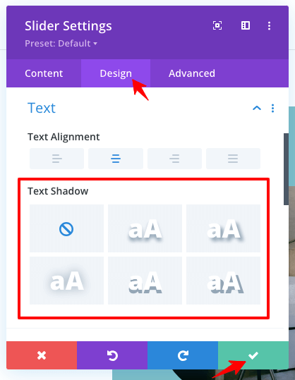 configuración de sombra de texto