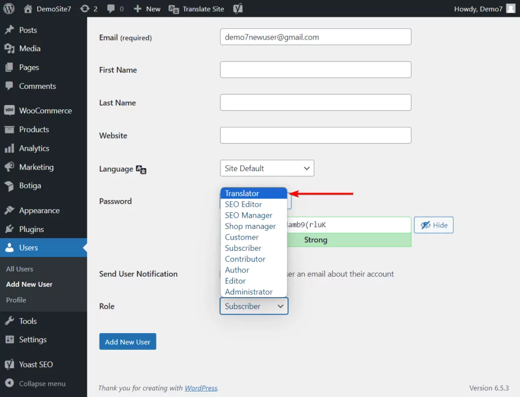 บทบาทผู้ใช้นักแปล WordPress