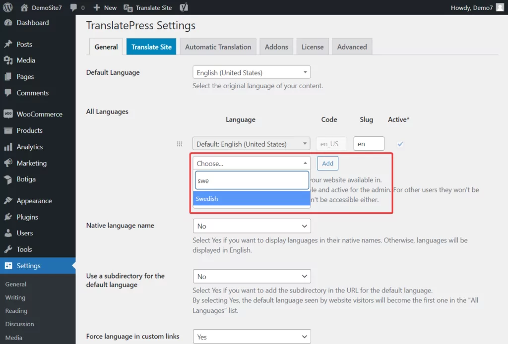 traduci e premi l'opzione per tutte le lingue