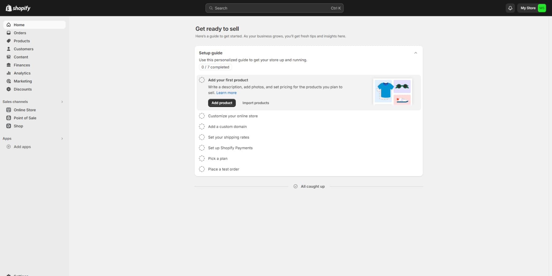 Uno screenshot del backend di Shopify