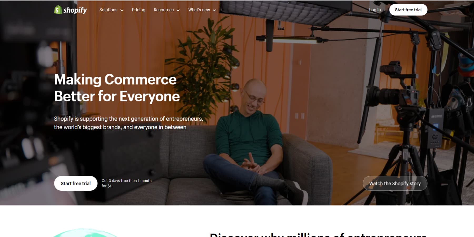 Ein Screenshot der Shopify-Homepage