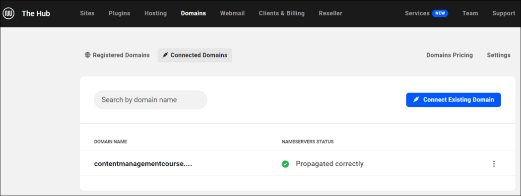 Der Hub – Domains – Registrierte Domains.