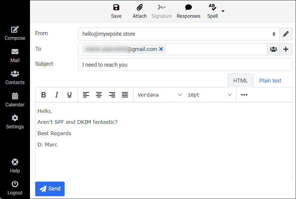 Esempio di email creata in Webmail.