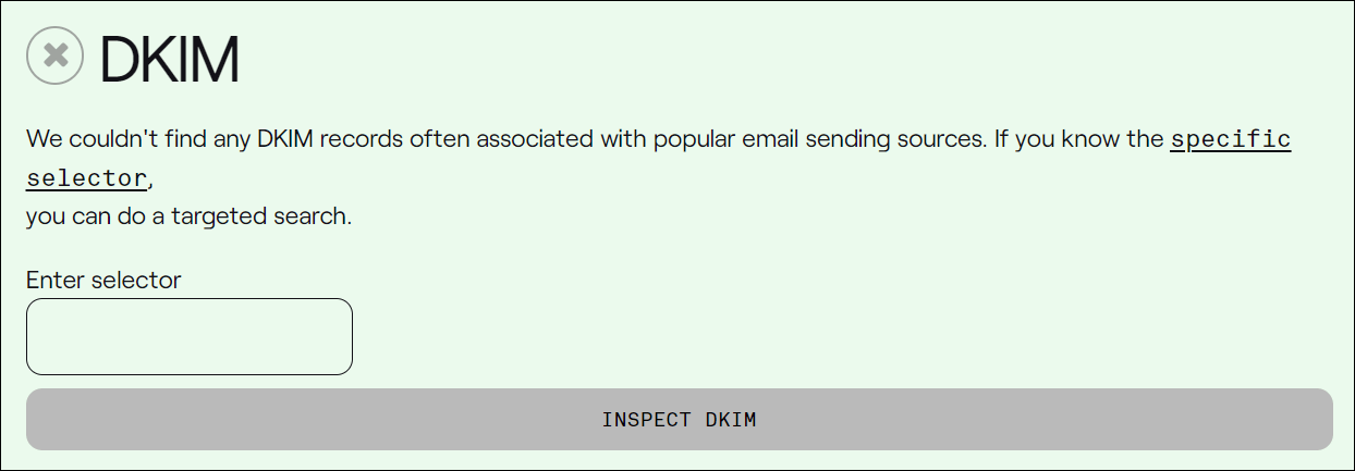 dmarcian ドメイン チェック結果 - DKIM セレクターがありません
