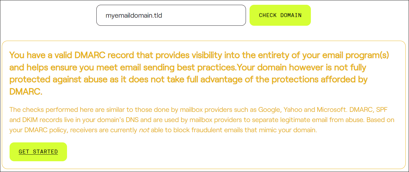 Ejemplo de un mensaje de registro DMARC válido con un tono de actualización.