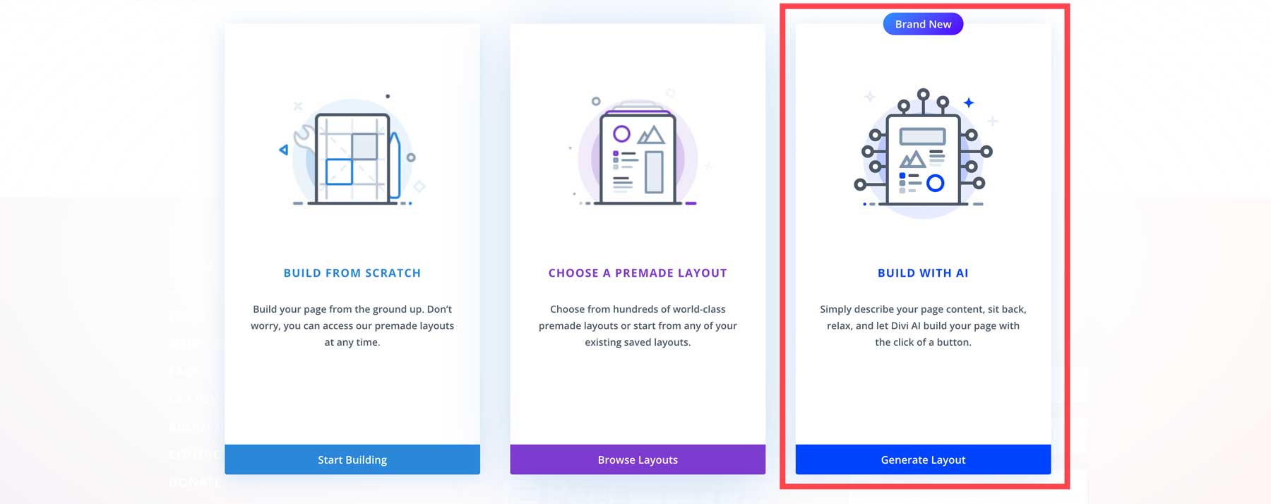 Apri Divi AI per creare una pagina Web dal prompt