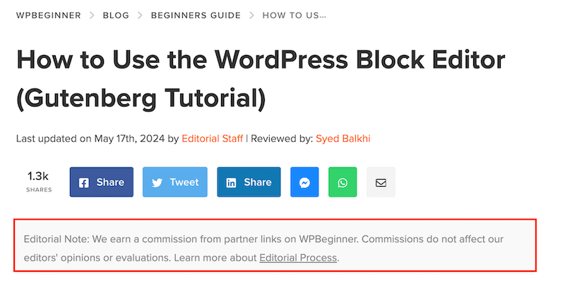 Przykład wpisu na blogu z linkami partnerskimi - Źródło: WPBeginner 