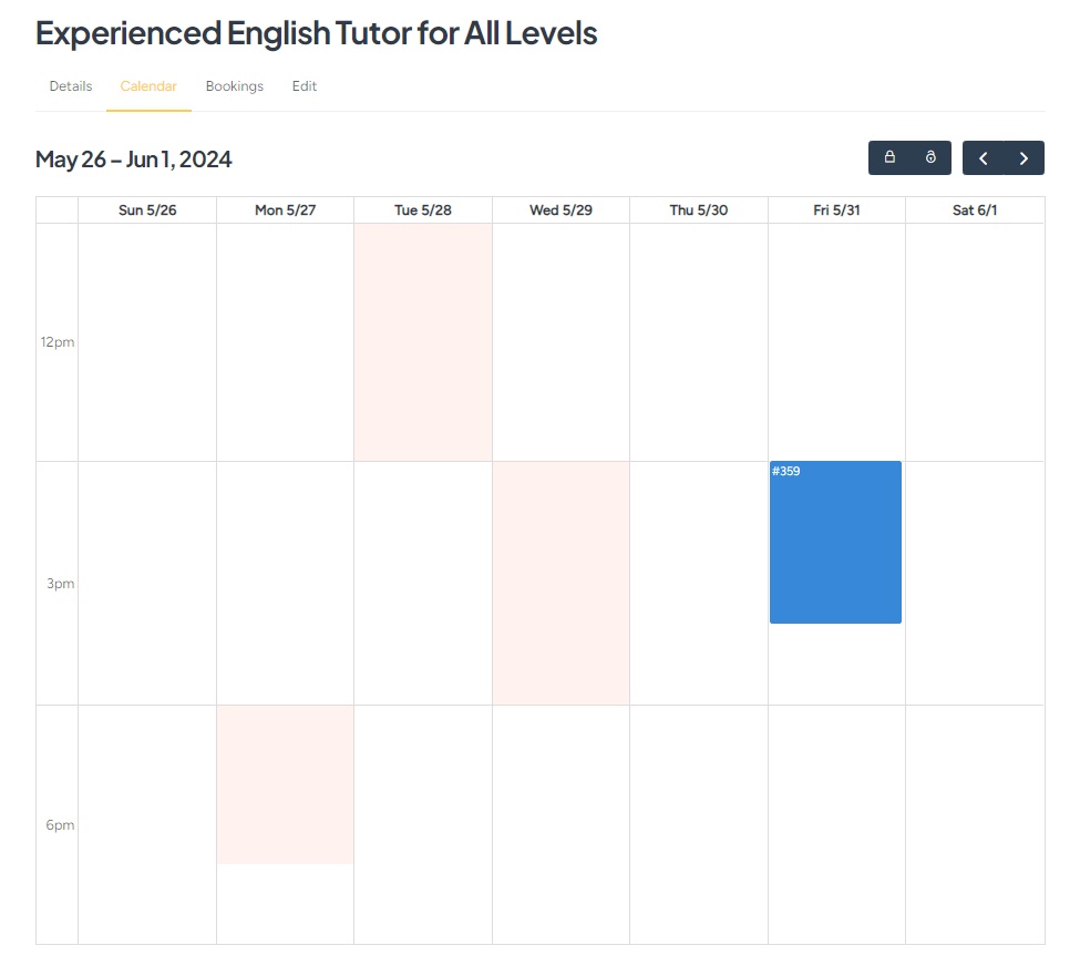 Un calendar pe un site de rezervare pentru tutori.