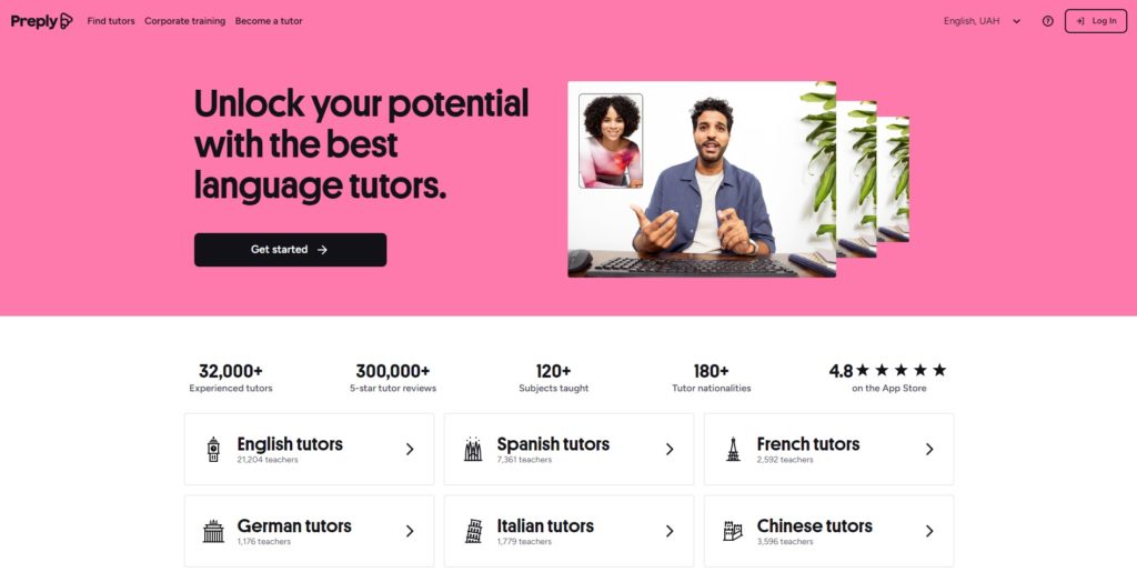 Preply, un site web de rezervare pentru tutori.