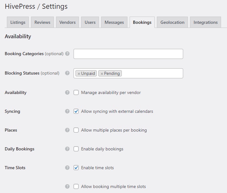 Configurando reservas HivePress.